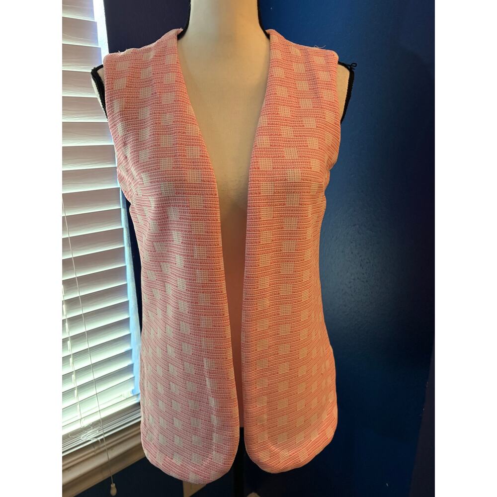 Vintage 1970s Pink & White Vest + Bell‑Bottom Pants Set – XS